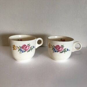 USA Made Set of 2 Vintage Rose Floral Gold Rim Teacups Coffee Mugs
